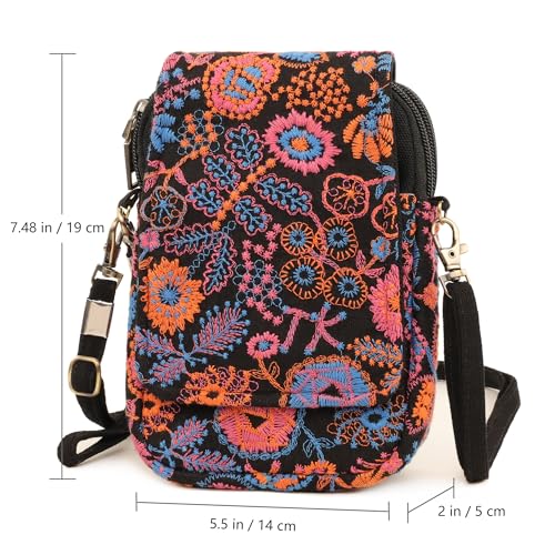 SILKAREA Embroidered Cute Mini Crossbody Bag for Women Small Handbags Wristlet Wallet Bag Cell-phone Pouch Coin Purse - color: Embroidered Red
