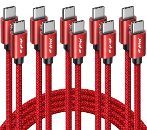 CLEEFUN USB C to USB C Cable 6ft, 5-Pack C to C Cable Fast Charging 60W - color: Red, size: 6ft+6ft+6ft+6ft+6ft