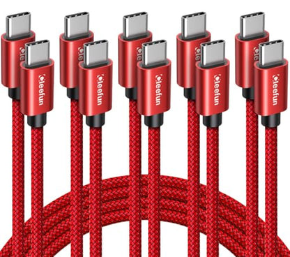 CLEEFUN USB C to USB C Cable 6ft, 5-Pack C to C Cable Fast Charging 60W - color: Red, size: 6ft+6ft+6ft+6ft+6ft