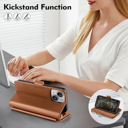 Antsturdy Compatible with iPhone 14 Plus Wallet Case【RFID Blocking】 PU Leather Phone Case Women Men Flip Shockproof Cover Strap Zipper Pocket Credit Card Holder Slots for Apple 14 Plus,Light Brown | RFID Blocking,with Credit Card Holder Slots,PU Leather P