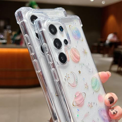 Changjia for Samsung Galaxy S26 Clear Glitter Case, Cute Girly Bling Sparkle Planet Space Stars Moon Universe Pattern Soft TPU Silicone Shockproof Women Girls Protective Case for Galaxy S26 6.3",Clear - size: for Samsung Galaxy S26 6.3"