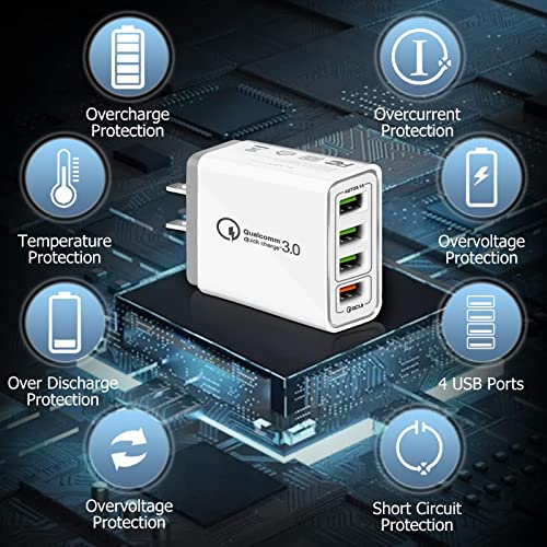 USB Charger 40W Quick Charge 3.0, 5V/3.1A 4 Port Fast Charging Block - color: (4*USB)Wihte