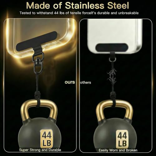 360°Rotatable Metal Phone Tether Tab for iPhone，Cell Phone Lanyard Replacement Part for All Full Phone Cases - color: A2-black+gold-long Strip