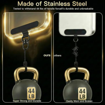 360°Rotatable Metal Phone Tether Tab for iPhone，Cell Phone Lanyard Replacement Part for All Full Phone Cases - color: A2-black+gold-long Strip