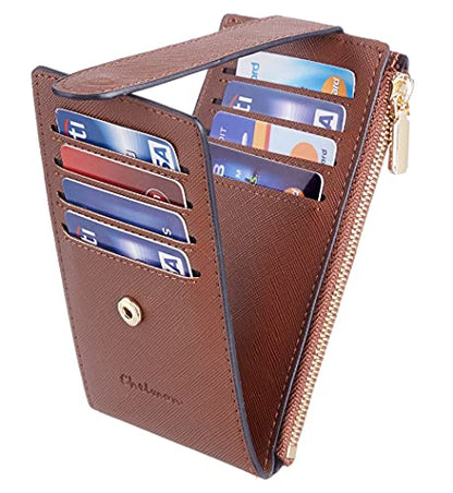Chelmon Women's RFID Slim Card Holder Wallet | Thin Bifold Multi Card Case with Zipper Coin Pocket Purse for Women(Deep Brown) - color: Deep Brown