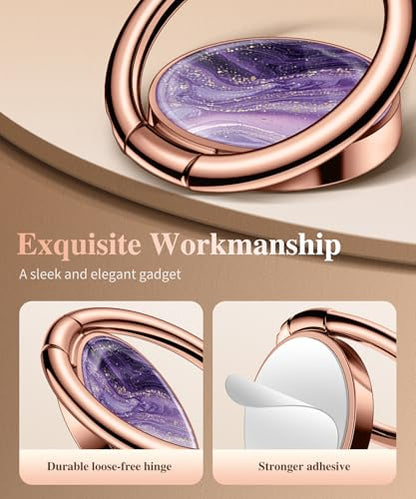 GVIEWIN Marble Cell Phone Ring Holder, Metal Kickstand Grip 360° Rotation - color: Charoite/Purple