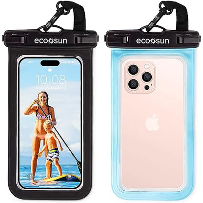 Eco Sun Waterproof Phone Pouch (2-Pack) — Designed in Hawaii — Case Fits All iPhones (incl. 17 Pro Max), Samsung Galaxy S24 & More (Black/Blue) - color: Black/Blue