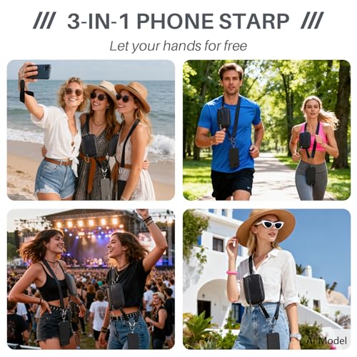 Clip and Go Strap for Phone with Wallet Crossbody - color: Black, size: Large