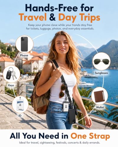 Chickwin Phone Lanyard Crossbody Strap, Heavy Duty Adjustable Cell Phone Lanyard with 360° Swivel Ring Clip & 2 Tether Tabs, Anti-Drop Hands-Free Phone Strap for Travel Hiking