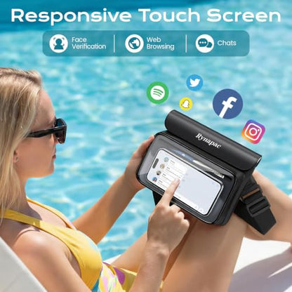 IPX8 Waterproof Fanny Pack, [Up to 8.5"] Waist Bag for Women, Floating Phone Pouch Dry Bag for iPhone 17 16 15 Pro Max, Passport, Wallet, Card, Travel Beach Kayaking Boating Essentials, 2 Pack - color: Black + Black