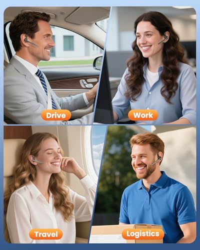 New Bee Bluetooth Headset V5.1 72H Talk Time Dual Mic with Mute Button for Business, Wireless Hand-Free Bluetooth Earpiece with 500mAh Charging Case for Cell Phone Calls Trucker Driver Laptop - color: Gunmetal