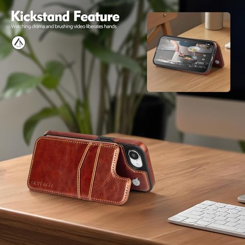 SkyEagle Compatible with MagSafe iPhone 17e / 16e Case Wallet,Brown | Magnetic Clasp,RFID Blocking,PU Leather,Flip Folio Shockproof Phone Cover,with Credit Card Slots & Kickstand for Men & Women - color: Brown