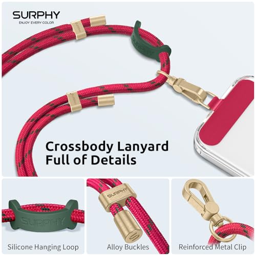 SURPHY Phone Lanyard Crossbody, Phone Strap Crossbody with 2 Tether Tabs - color: Christmas Red