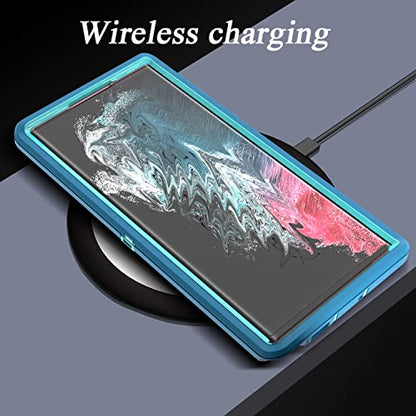 YmhxcY for S22 Ultra Case, Drop Proof 3-Layer Durable Cover/Shockproof Armor Drop Protection/Solid Rubber Protective Matte Cover for Galaxy S22 Ultra 6.8”-Blue Green/Light Green - color: Blue green and Light green