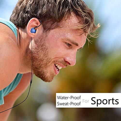 Granvela GV1 HD Sports in-Ear Headphones, IPX5 Waterproof Running Earbuds Wired with Mic, Phone-Call Answering,Memory Wire Earhook and Clip - Blue - color: Blue