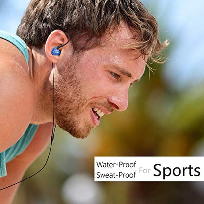Granvela GV1 HD Sports in-Ear Headphones, IPX5 Waterproof Running Earbuds Wired with Mic, Phone-Call Answering,Memory Wire Earhook and Clip - Blue - color: Blue