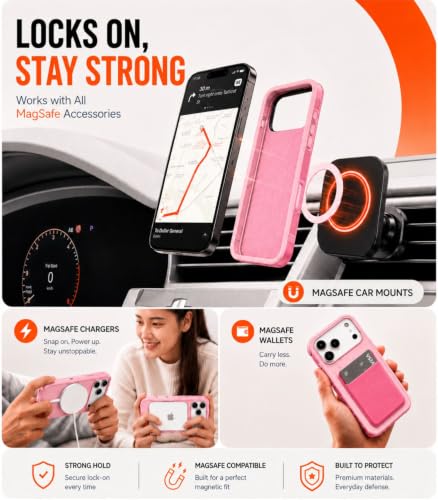 LOOXER® Heavy Duty Rugged Magnetic Case for iPhone 17 Pro (6.3”) | Military Grade Shockproof Protection,MagSafe Compatible+ Tempered Glass Included (Pink,17 Pro) - color: Pink, size: 17 Pro