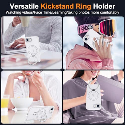 SKYLMW Compatible with iPhone 16e/17e Case with Stand,Translucent | iPhone 16e Case iPhone 17e Case 6.1",Magnetic Ring Stand,Compatible with MagSafe,Military-Grade Protection,Great Grip Feeling - color: Translucent, size: Iphone 16e & Iphone 17e