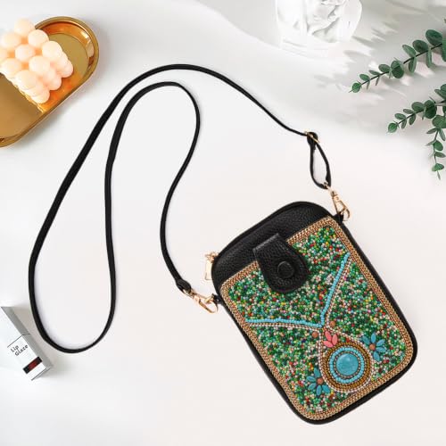 Women's Small Crossbody Cell Phone Bag, Boho Colorful Beaded Purse Wallet with Handmade Cute Patterns - color: Pattern 2