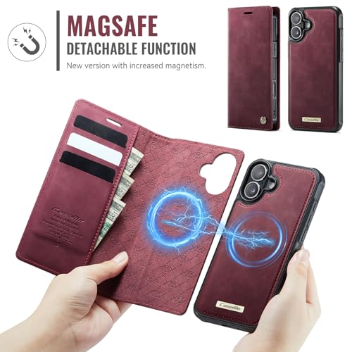 Kowauri Case for iPhone 17, PU Leather Wallet Flip Case with Card Holder RFID Blocking, Magnetic Detachable Shockproof Phone Cover Wireless Charging Compatible for iPhone 17 (6.3 inch), Red - color: Red