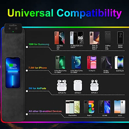 Wireless Charging RGB Gaming Mouse Pad, 31.5"x15.7" Large Desk Mat, Desk Pad with Wireless Charger, Non-Slip Rubber Base, Waterproof, Computer Keyboard Mat for Gamer, Office, Home, Black - color: Black