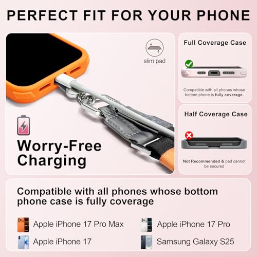 Phone Lanyard Crossbody, Adjustable Ergonomic Shoulder Phone Strap - color: Black