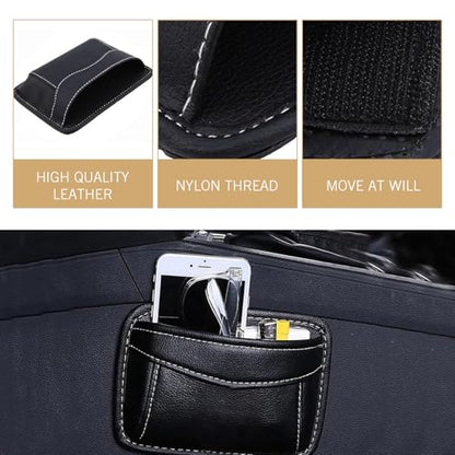 Car Seat Side Pocket Organizer, Black PU Leather Mini Auto Seat Storage Bag, Pen Phone Holder Tray Pouch Vehicle Seats Gap Filler, Universal Organize for Documents Registration Notepad