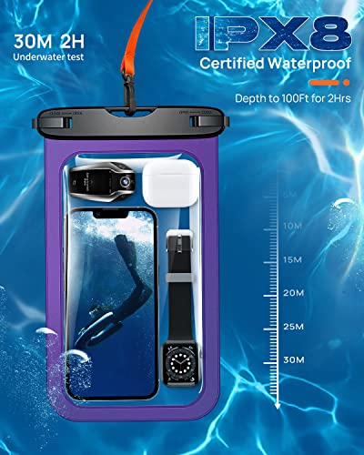 Lanhiem Large Waterproof Phone Pouch [Up to 10.5"] Universal IPX8 Waterproof Dry Bag with Lanyard for iPhone 17 Pro Max /16, S25 Ultra/ S24/ S23 Plus/ S25 FE, Moto G/Pixel 10 9 8 Pro, Black+Purple