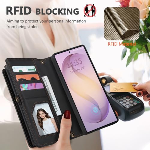 for Samsumg Galaxy S26 Ultra Wallet Case, Detachable Magnetic Phone Case,Faux Leather Strap Wallet,with RFID Blocking,Zipper Card Holder,Shoulder Straps (Black) - color: Black, size: Samsumg Galaxy S26 Ultra