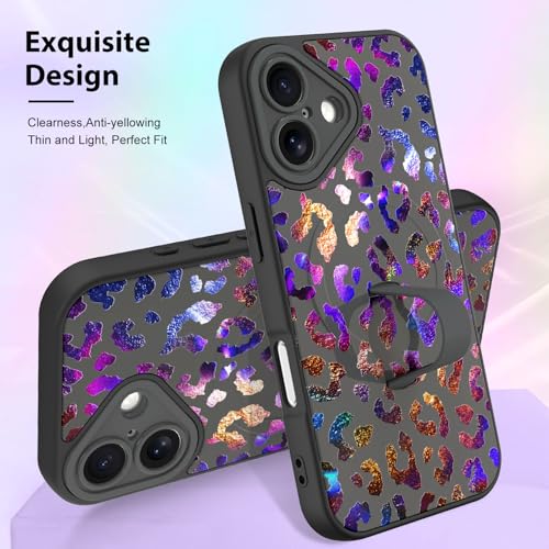 KANGHAR Compatible with iPhone 16 Case Leopard Cheetah Pattern -Black - color: Black-Leopard(Iridescent), size: iPhone 16