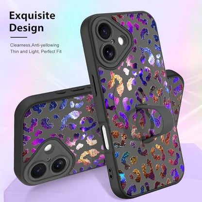 KANGHAR Compatible with iPhone 16 Case Leopard Cheetah Pattern -Black - color: Black-Leopard(Iridescent), size: iPhone 16