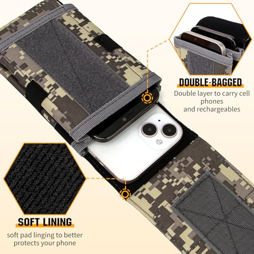 Dual Tactical Phone Pouch Molle Phone Holster Double Capacity Holder Universal Utility EDC Pouch for iPhone 17 Pro Max/17 Pro/16 Pro Max/16 Pro/15 Pro Max/15 - color: Gray Camo
