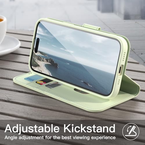 JETech Wallet Case for iPhone 15, Green | Shockproof PU Leather, Card Holder, Magnetic Flip Cover, Stand Feature, Full Camera Protection - color: Green