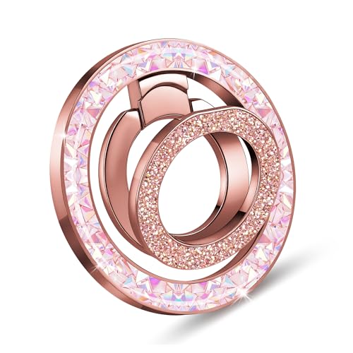 ANEWSIR for MagSafe Phone Grip Magnetic Phone Ring, for iPhone 12-17 Series, Stylish Glitter Silver Series (Glitter Rose Gold)