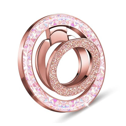 ANEWSIR for MagSafe Phone Grip Magnetic Phone Ring, for iPhone 12-17 Series, Stylish Glitter Silver Series (Glitter Rose Gold)
