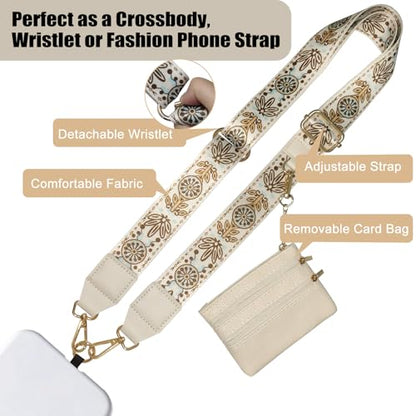Cell Phone Lanyard with Wallet - Anti-Theft Crossbody Adjustable Phone Strap for Most Smartphones, for Men & Women - color: Beige