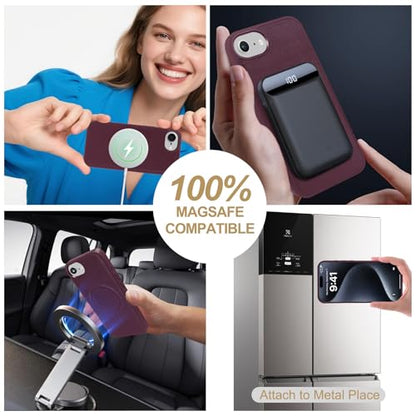 Harryshell Compatible with iPhone 16e 17e Case Wallet Multi Zipper Detachable Removable Cover with RFID Blocking Card Slots Holder Mirror Crossbody Strap (Compatible with Magsafe - Quilted Burgundy) - color: Compatible with Magsafe - Quilted Burgundy, siz