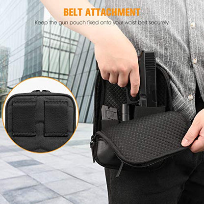 FINPAC Concealed Carry Gun Pouch, Soft Pistol Case Fanny Pack Firearm Bag | Pistol Bag Waist Belt with Holster for Handgun, Air Gun, Men, Women - color: Black - Standard Size