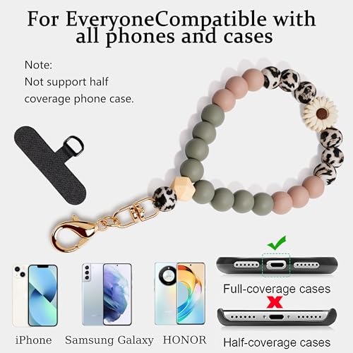 Silicone Beaded Phone Wrist Strap for Women, Elastic Wristlet - color: Daisy Leopard