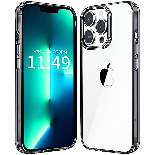 JJGoo Compatiable with iPhone 13 Pro max Case Clear, Transparent Shockproof Phone Case, Slim Anti-Scratch Hard PC Back Protective Cover Bumper, Transparent Black - color: Transparent Black