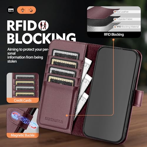 Compatible with Samsung Galaxy S26 Ultra Genuine Leather Case Wallet with Card Holder,Women Men Real Leather Flip RFID Blocking Credit Card Slots Kickstand Protective Phone Cover,Wine Red - color: Wine Red, size: Samsung Galaxy S26 Ultra - 6.9"