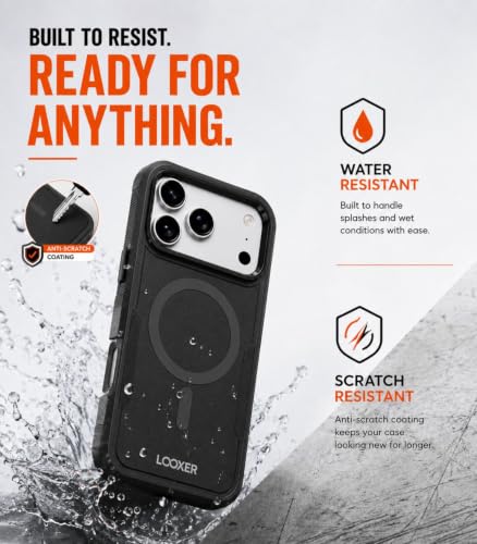 LOOXER® Heavy Duty Rugged Magnetic Case for iPhone 17 Pro (6.3”) | Military Grade Shockproof Protection,MagSafe Compatible+ Tempered Glass Included (Black, 17 Pro) - color: Black, size: 17 Pro