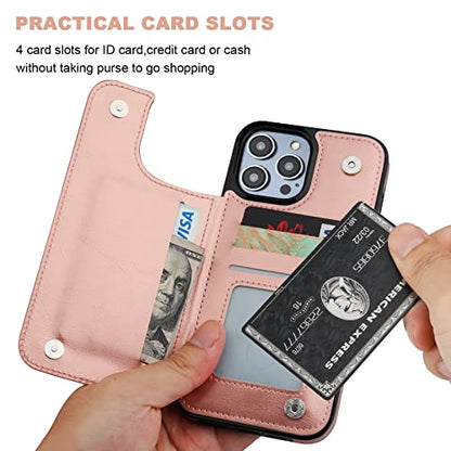 ONETOP for iPhone 14 Pro Max Wallet Case with Credit Card Holder,Rosegold | Kickstand,ID/Cash Holder,Case Wallet with Card Slots,Double Magnetic Clasp,Durable PU Leather Shockproof Cover for Women Men - color: Rose Gold