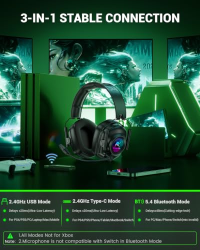 Krysenix 2.4 GHz Wireless Gaming Headset for PC, PS5, PS4, Switch - Black - color: Pure Black