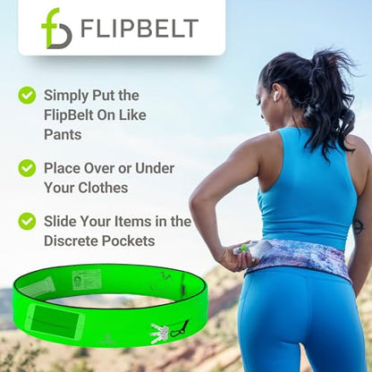 FlipBelt Classic Running Belt, Phone Holder for Running, Money Belt Pouch - color: Neon Green, size: Small