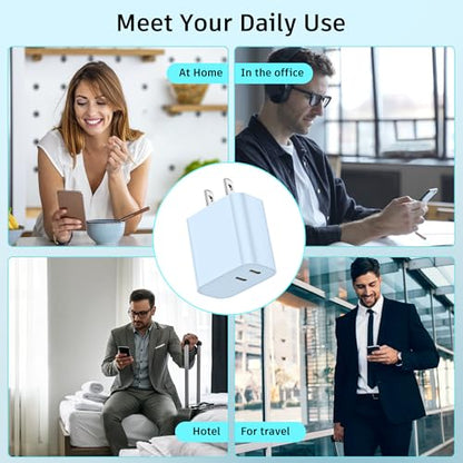 USB C Charger Block 3 Pack, Dual Port 20W Fast Wall Plug(Light Blue) - color: Light Blue