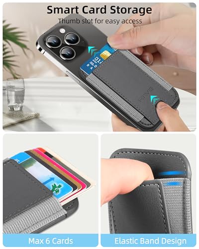 HiWe for MagSafe Wallet, 7 Cards Holder for Phone Case, RFID Blocking - color: Grey Wallet - Grey Band