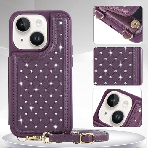 for iPhone 11 Wallet Case with Card Holder Slots and Strap, RFID Blocking Magnetic Flip Folio Cover, Crossbody Purse Protection Case with Kickstand,Deep Purple Diamond - color: Deep Purple Diamond, size: iPhone 11(6.1")