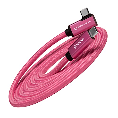 KONDOR BLUE x iJustine | 6' FT USB-C to USB-C Right Angle | USB 3.1 Gen 2, 10Gb/s Data Transfer Speeds, 100W Charging, & 4K Display Support | Pink - size: 6 Foot