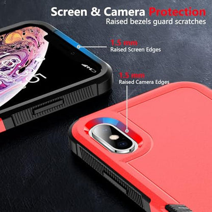 SPIDERCASE for iPhone Xs Max Case, [10 FT Military Grade Drop Protection] [Non-Slip] [2 pcs Tempered Glass Screen Protector] Shockproof Airbag Cushion Protective Case for iPhone Xs Max 6.5” (Red) - color: Red